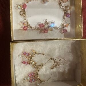 Elegant Gold and Pink Crystal Jewelry Set